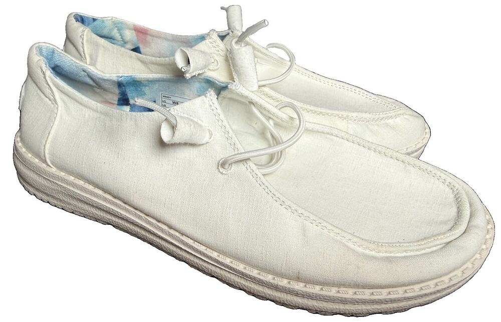 Hey Dude Wendy Silk Moon Women’s Size 8 White Casual Slip On Shoes 40052-1K6